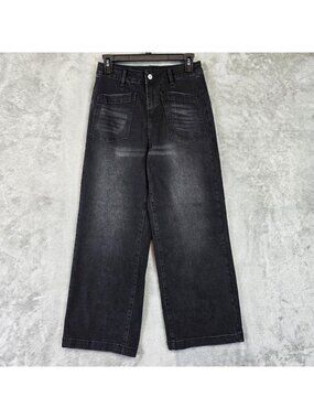 Sidefeel Wide Leg Jeans Womens 6 Gray Charcoal Wash High Rise Relaxed Stretch